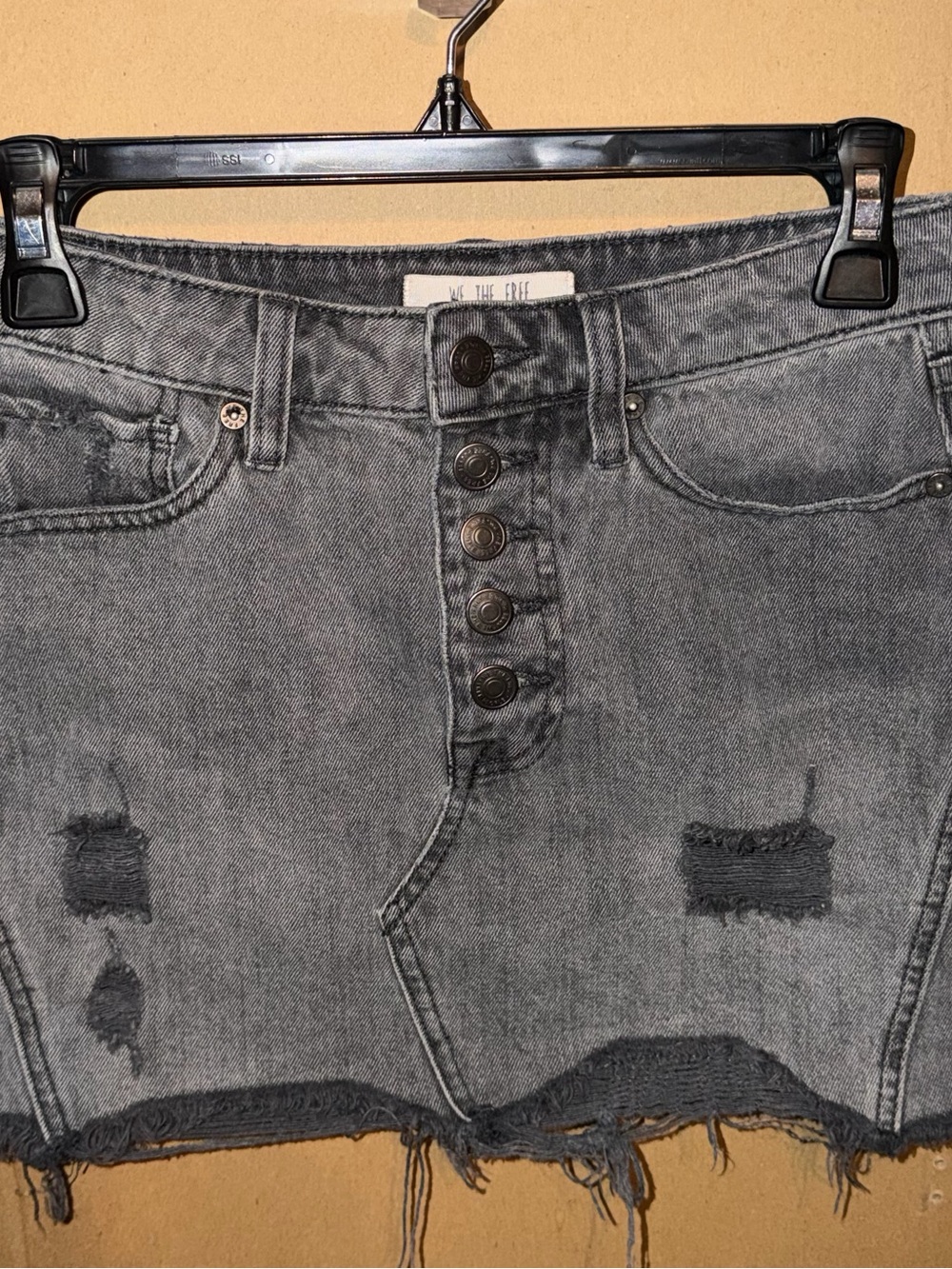 We The Free Women's Black Distressed Denim Mini Skirt